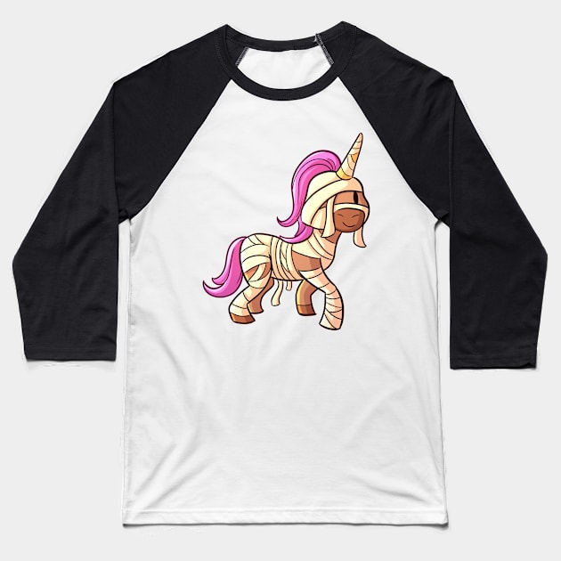 Cute Halloween Unicorn in Mummy Costume Baseball T-Shirt by SandiTyche